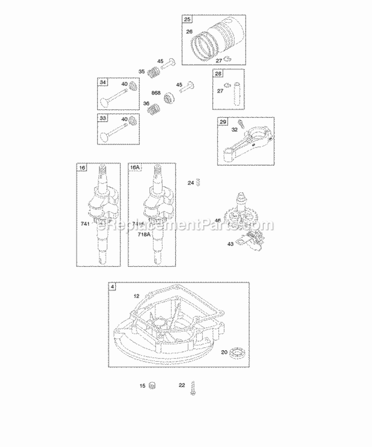 Camshaft Control Crankcase CoverSump Crankshaft PistonRingsConnecting Rod Diagram and Parts List for 09T802-0113-B1  Briggs and Stratton Engine